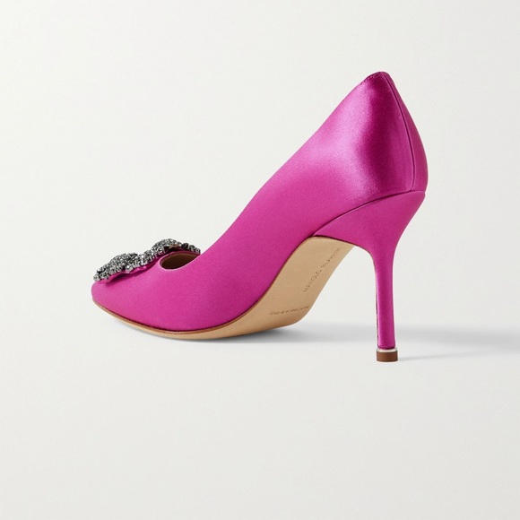 MANOLO BLAHNIK Hangisi 90 embellished satin pumps in fuchsia size 39.5 - Picture 3 of 10